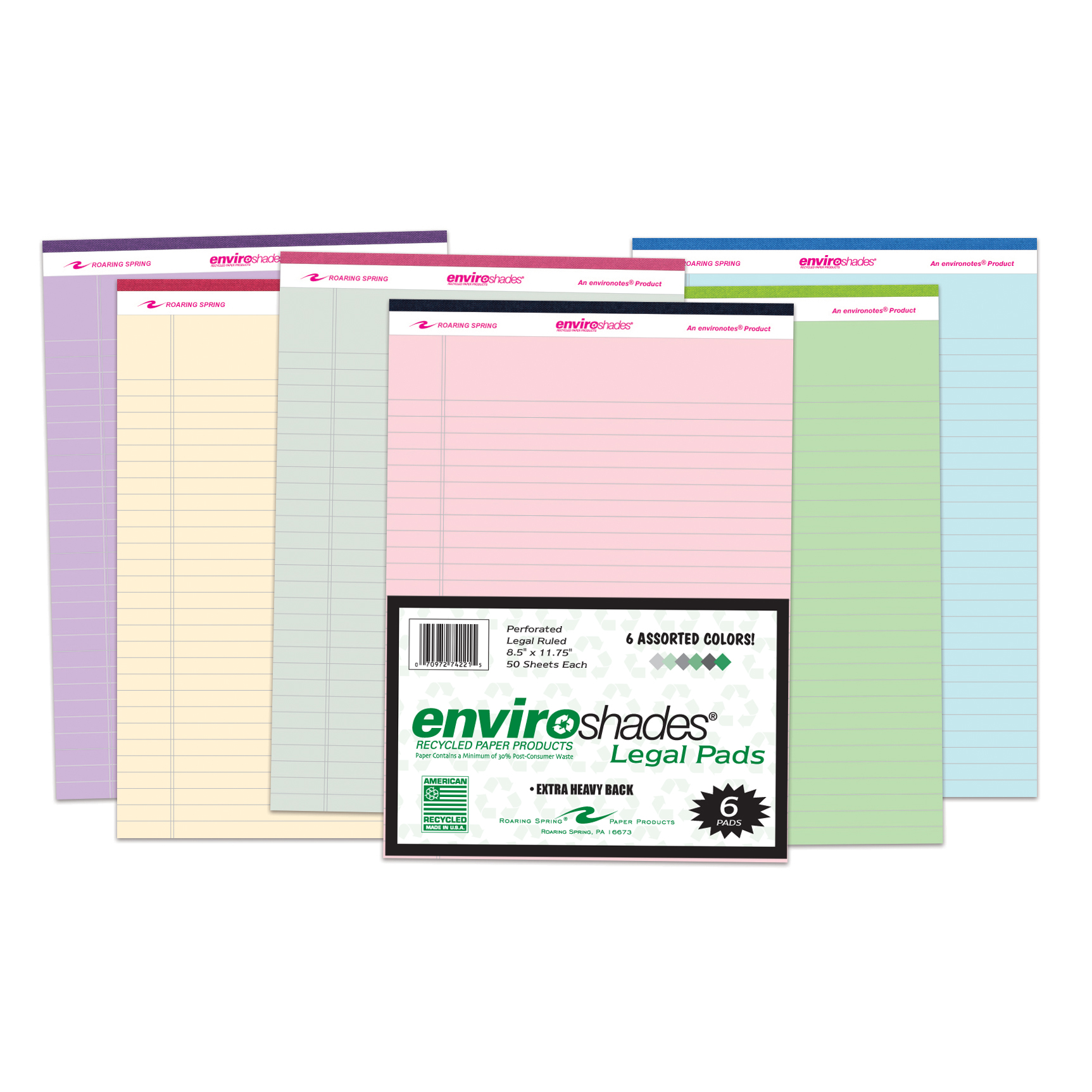 Roaring Spring 74100 Enviroshades Legal Pad Recycled 8-1/2 X 11 Size Colors for sale online 