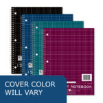 One Subject Wirebound Notebook, 4x4 Graph Ruled, 10.5" x 8" , 100 Sheets, Assorted Jewel Tone Covers