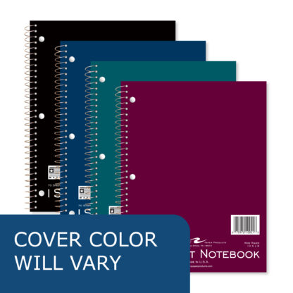 One Subject Wirebound Notebook, Wide Ruled, 10.5" x 8", 70 Sheets, Assorted Jewel Tone Covers