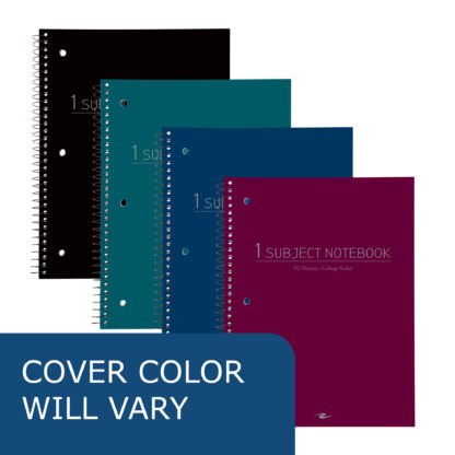 One Subject Wirebound Notebook, College Ruled, 10.5" x 8", 70 Sheets, Assorted Jewel Tone Poly Covers