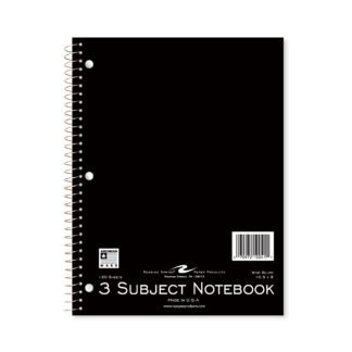 Three Subject Wirebound Notebook, Wide Ruled, 10.5" x 8" , 120 Sheets, Assorted Jewel Tone Covers