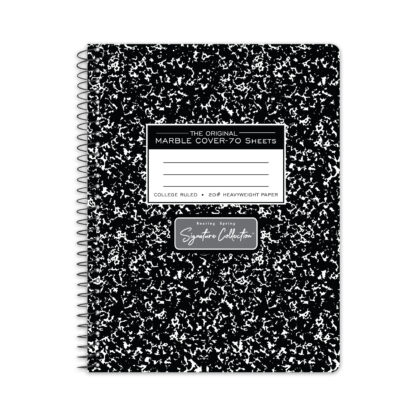 Signature Collection™ Premium Wirebound Composition Book, College Ruled, 9.75" x 7.5", 70 Sheets of 20 lb Paper, Black Marble Cover