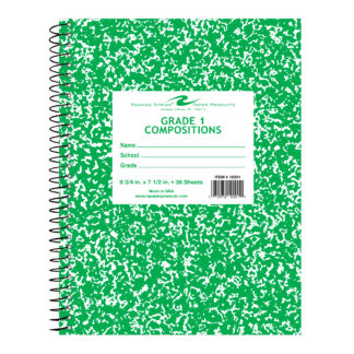 Grade 1 Wirebound Composition Book, 9.75" x 7.5", 36 Sheets, Green Marble Cover (Grade 1)