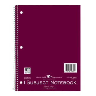 College Ruled One Subject Spiral Notebook, 3 Hole Punch, Perforated