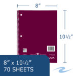 One Subject Wirebound Notebook, College Ruled, 10.5" x 8", 70 Sheets, Assorted Jewel Tone Covers