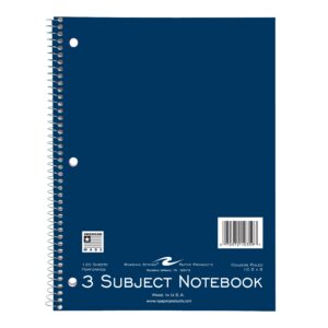 Three Subject Wirebound Notebook, College Ruled, 10.5" x 8", 120 Sheets, Assorted Jewel Tone Covers