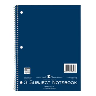 Three Subject Wirebound Notebook, College Ruled, 10.5" x 8", 120 Sheets, Assorted Jewel Tone Covers