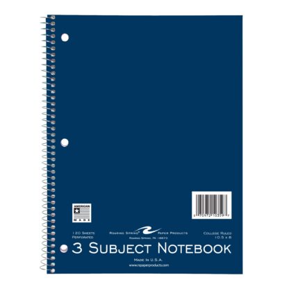 Three Subject Wirebound Notebook, College Ruled, 10.5" x 8", 120 Sheets, Assorted Jewel Tone Covers