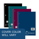 Three Subject Wirebound Notebook, College Ruled, 10.5" x 8", 120 Sheets, Assorted Jewel Tone Covers