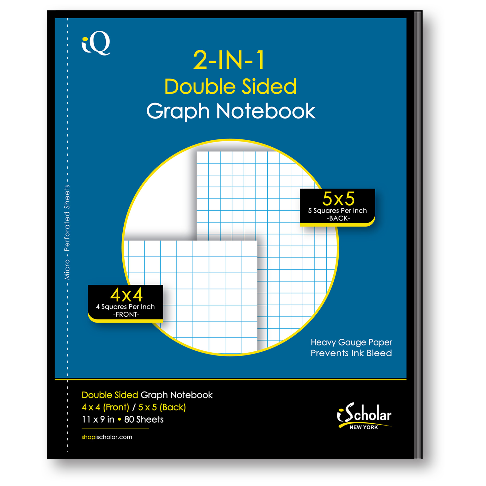 iScholar® 2-in-1 Double Sided Graph Ruled Notebook, 11" x 9", 80 Sheets, White Paper