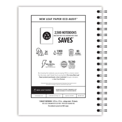 New Leaf Paper® 100% Recycled, Sustainably Designed, Small Wirebound Notebook, 9.75” x 7.5", 70 sheets, Gray Keys Design