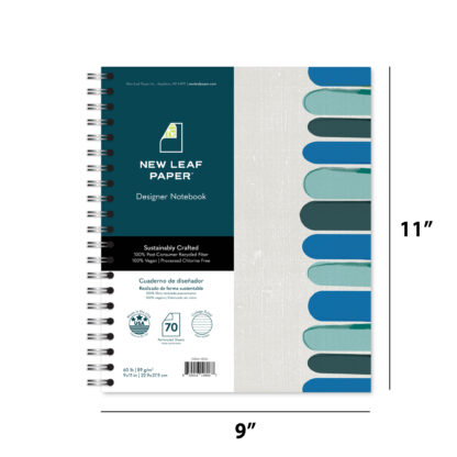 New Leaf Paper® 100% Recycled, Sustainably Designed, Large Wirebound Notebook, 11" x 9", 70 Sheets, Gray Keys Design