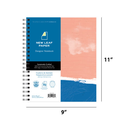 New Leaf Paper® 100% Recycled, Sustainably Designed, Large Wirebound Notebook, 11" x 9", 70 Sheets, Beach Design