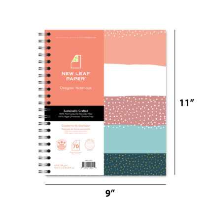 New Leaf Paper® 100% Recycled, Sustainably Designed, Large Wirebound Notebook, 11" x 9", 70 Sheets, Stripes Design