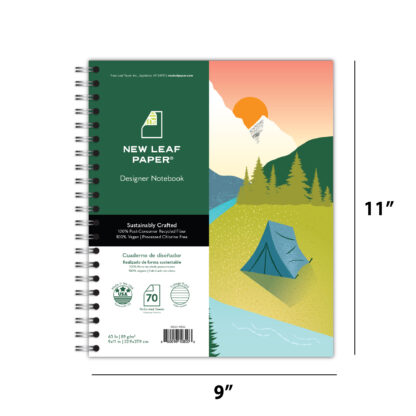 New Leaf Paper® 100% Recycled, Sustainably Designed, Large Wirebound Notebook, 11" x 9", 70 Sheets, Camping Design