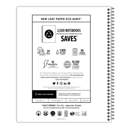 New Leaf Paper® Habitat Series™ 100% Recycled, Sustainably Designed One Subject Notebook, College Ruled, 11" x 9", 70 Sheets, Sea Turtle