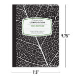 New Leaf Paper® 100% Recycled, Sustainably Designed Composition Book, 9.75” x 7.5", 80 sheets/160 Pages, Black Leaf Cover