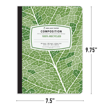 New Leaf Paper® 100% Recycled, Sustainably Designed Composition Book, 9.75” x 7.5", 80 sheets/160 Pages, 2 Assorted Covers