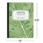 New Leaf Paper® 100% Recycled, Sustainably Designed Composition Book, 9.75” x 7.5", 80 sheets/160 Pages, Green Leaf Cover