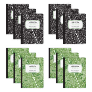 New Leaf Paper® 100% Recycled, Sustainably Designed Composition Book, 9.75” x 7.5", 80 sheets/160 Pages, 2 Assorted Covers