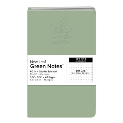 New Leaf Paper® 100% Recycled, Sustainably Designed Green Notes™, Dotted Pages, 5.5" x 3.5", 24 Sheets, Ash Tree