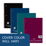 One Subject Wirebound Notebook, College Ruled, 11" x 8.5", 100 Sheets, Assorted Jewel Tone Covers