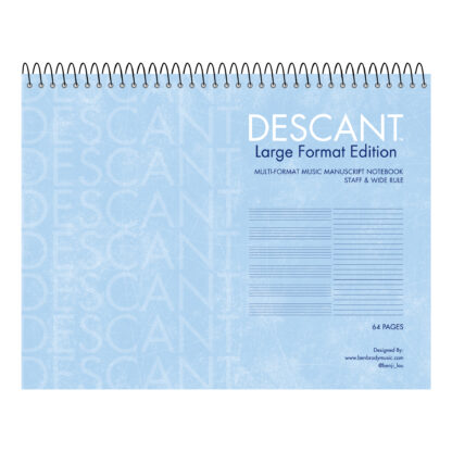 Descant™ Large Format Edition Staff & Wide Ruled Multi-Format Manuscript Music Top Wirebound Notebook, 11" x 8.5", 32 sheets, Heavyweight 20 lb White Paper