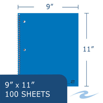 Two Subject Wirebound Notebook, College Ruled, 11" x 9", 100 Sheets, Assorted Covers