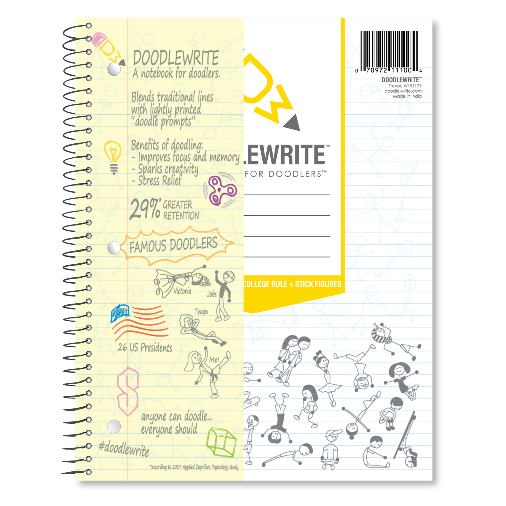 DOODLEWRITE 1 SUB 11"x8.5" COLLEGE RULED + STICK FIGURES PERF 20#