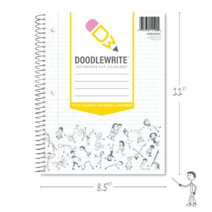 DoodleWrite™ College Ruled + Stick Figures One Subject Notebook, 11" x 8.5", 60 Sheets of 20 lb Paper