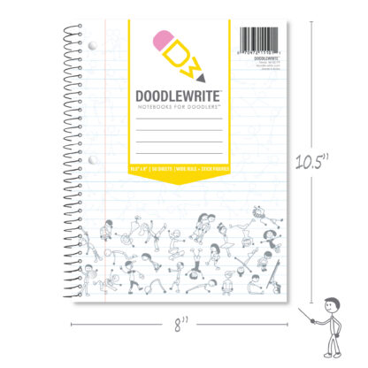 DoodleWrite™ Wide Ruled + Stick Figures One Subject Notebook, 10.5" x 8", 50 Sheets of 20 lb Paper