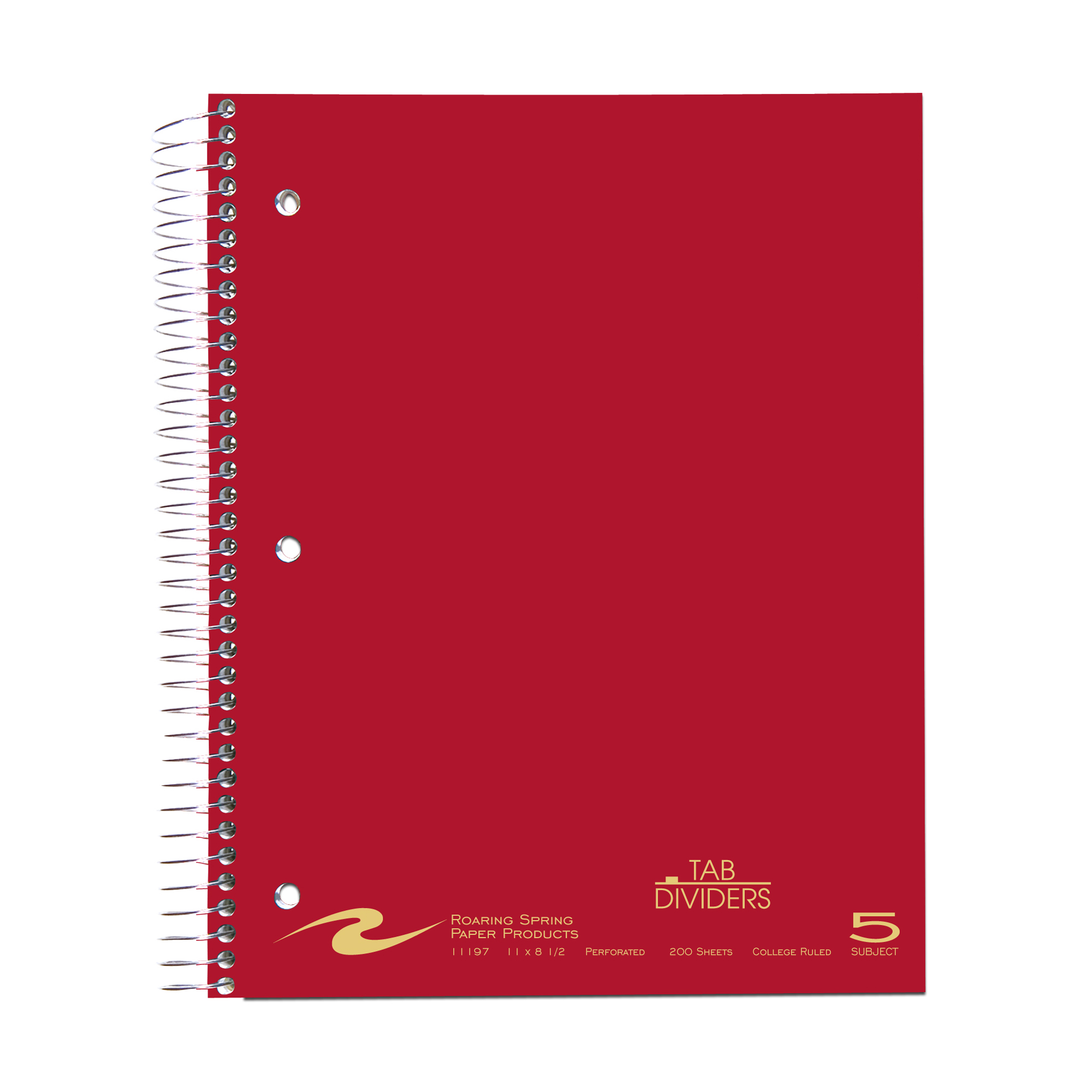 Five Subject Wirebound Notebook with Tab Dividers, College Ruled, 11.5" x 8.5", 200 Sheets, Assorted Covers