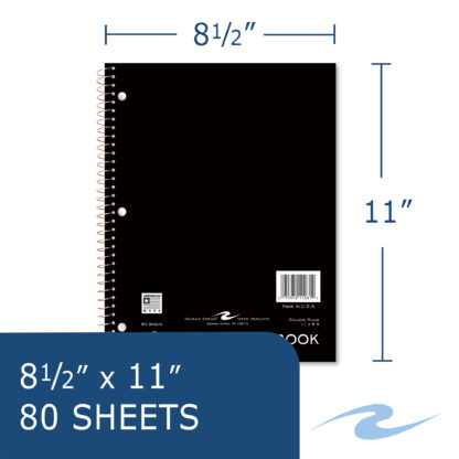 One Subject Wirebound Notebook. College Ruled, 11" x 8.5", 80 Sheets, Assorted Covers