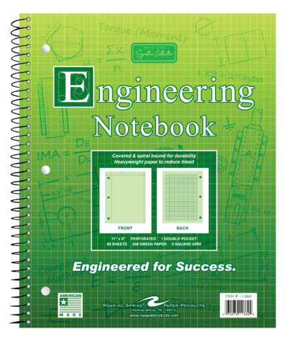 Signature Collection™ Wirebound Engineering Notebook, Frame Front 1/2" Right Margin, 11" x 9", 80 Sheets, Heavyweight 20 lb Green Paper