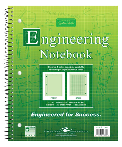 Signature Collection™ Wirebound Engineering Notebook, Frame Front 1/2" Right Margin, 11" x 9", 80 Sheets, Heavyweight 20 lb Green Paper