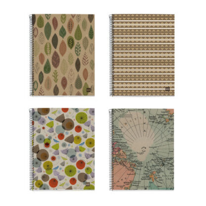 M® MiquelRius Recycled Collection,  Lined 4 Subject Notebook, 11" x 8.5", Cardboard Cover - Assorted Recycled Designs