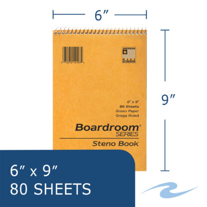 Boardroom Series Steno Book, Gregg Ruled, 6" x 9", 80 Sheets, Green paper