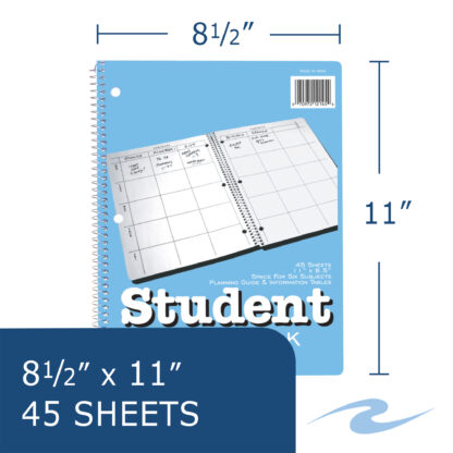 Wirebound Weekly School Planner Book, Undated, 11" x 8.5", 45 Sheets