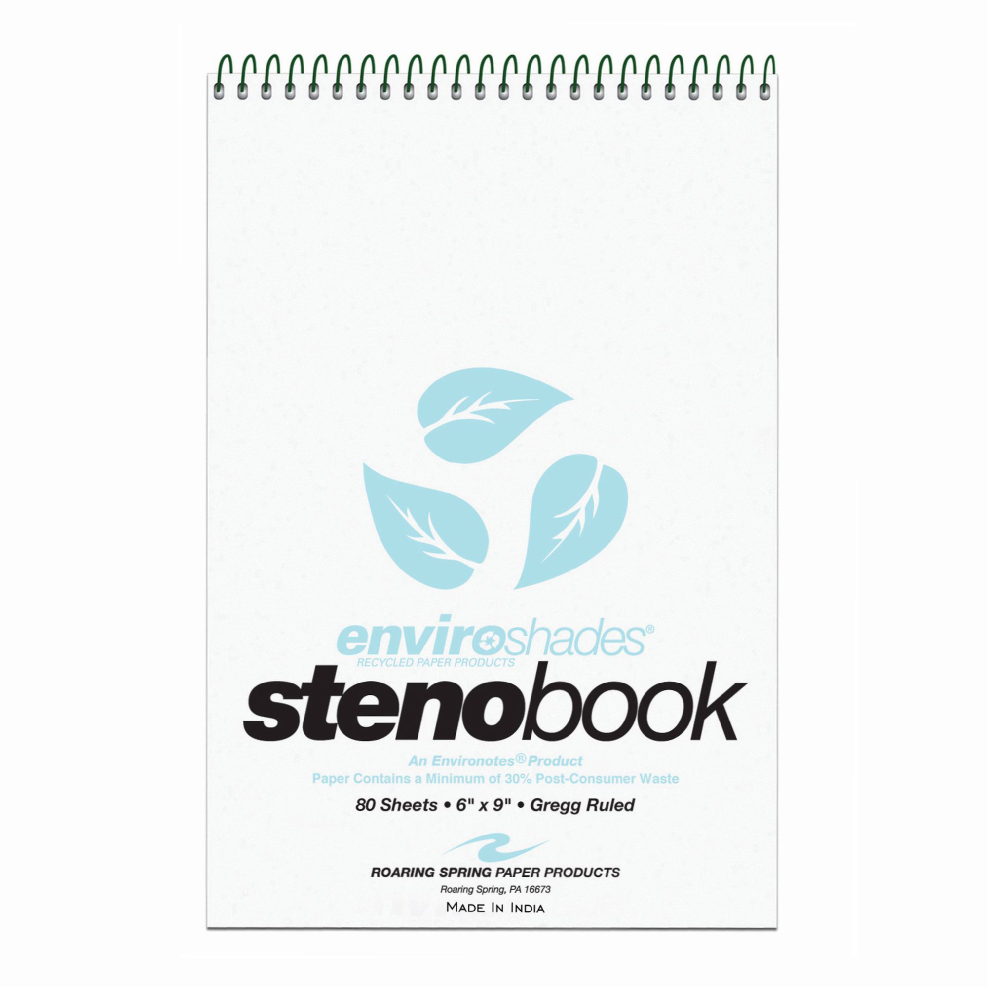 Enviroshades® Recycled Steno Book, 4 Pack, 6" x 9", 80 Sheets, Blue Paper