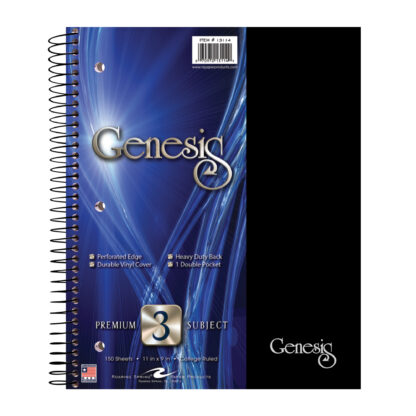 Genesis Three Subject Wirebound Notebook, College Ruled, 11" x 9", 150 Sheets, Assorted Covers