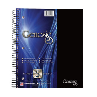 Genesis Five Subject Wirebound Notebook, College Ruled, 11" x 9", 200 Sheets, Assorted Covers