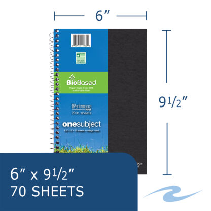 Environotes® Recycled Notebook with Heavyweight BioBased Paper, College Ruled, 9.5" x 6.5", 70 Sheets, Assorted Earthtone Covers