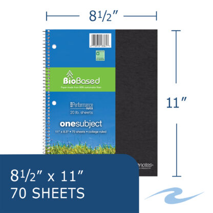 Environotes® Recycled One Subject Wirebound Notebook with Heavyweight BioBased Paper, 11" x 8.5", 70 Sheets of 20 lb Paper, Assorted Earthtone Covers