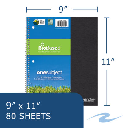 Environotes® Recycled One Subject Wirebound Notebook with Heavyweight BioBased Paper, 11" x 9", 80 Sheets of 20 lb Paper, Assorted Earthtone Covers