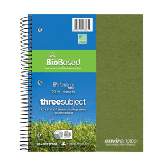 Environotes® Recycled Three Subject Wirebound Notebook with Heavyweight BioBased Paper, 11" x 9", 120 Sheets of 20 lb Paper, Assorted Earthtone Covers