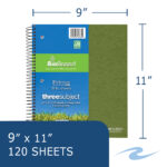 Environotes® Recycled Three Subject Wirebound Notebook with Heavyweight BioBased Paper, 11" x 9", 120 Sheets of 20 lb Paper, Assorted Earthtone Covers