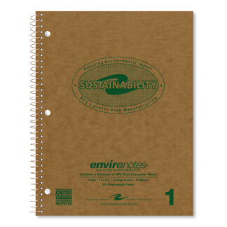 Environotes® Recycled One Subject Wirebound Notebook with Heavyweight Paper, 11" x 8.5", 70 Sheets of 20 lb Paper,  Recycled Brown Cover