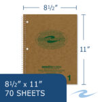 Environotes® Recycled One Subject Wirebound Notebook with Heavyweight Paper, 11" x 8.5", 70 Sheets of 20 lb Paper,  Recycled Brown Cover