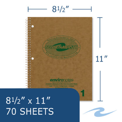 Environotes® Recycled One Subject Wirebound Notebook with Heavyweight Paper, 11" x 8.5", 70 Sheets of 20 lb Paper,  Recycled Brown Cover