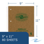 Environotes® Recycled One Subject Wirebound Notebook with Heavyweight Paper with Double Pocket, 11" x 9", 80 Sheets of 20 lb Paper,  Recycled Brown Cover